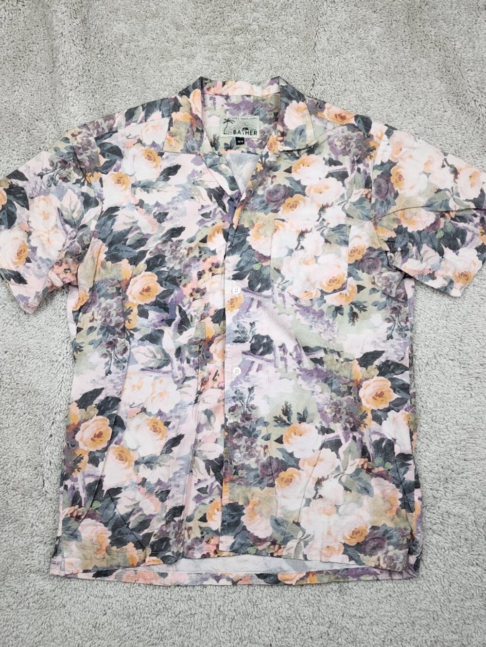 Bather Hawaiian Floral Button Camp Shirt Mens Size Medium M/M Short Sleeve USA